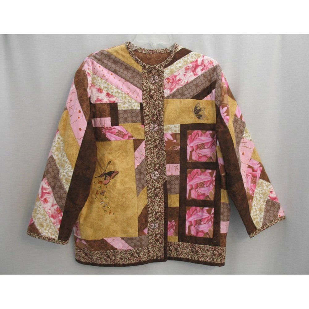 Patchwork Embroidered Butterflies Flowers Jacket Custom Made Large Cottagecore